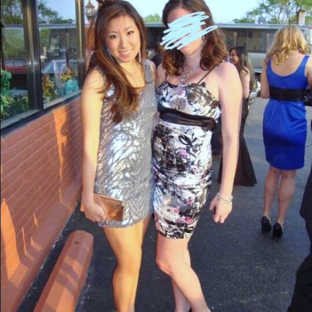 AQUA Silver Tank Top Sequin Cocktail Dress